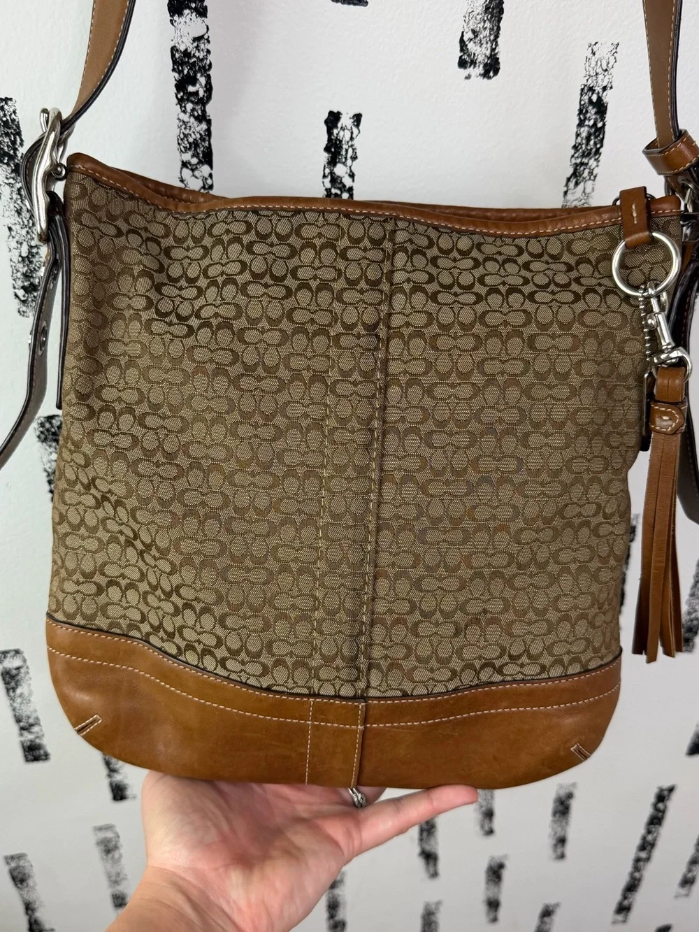 Coach Signature Jacquard/Leather Tan Hobo Crossbody Convertible Bag Y2K Vintage